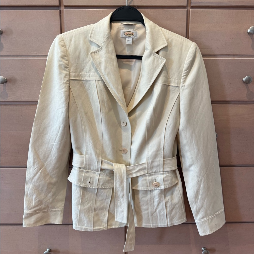 Talbots Italian Linen Blend  Cream Belted Blazer Size 6